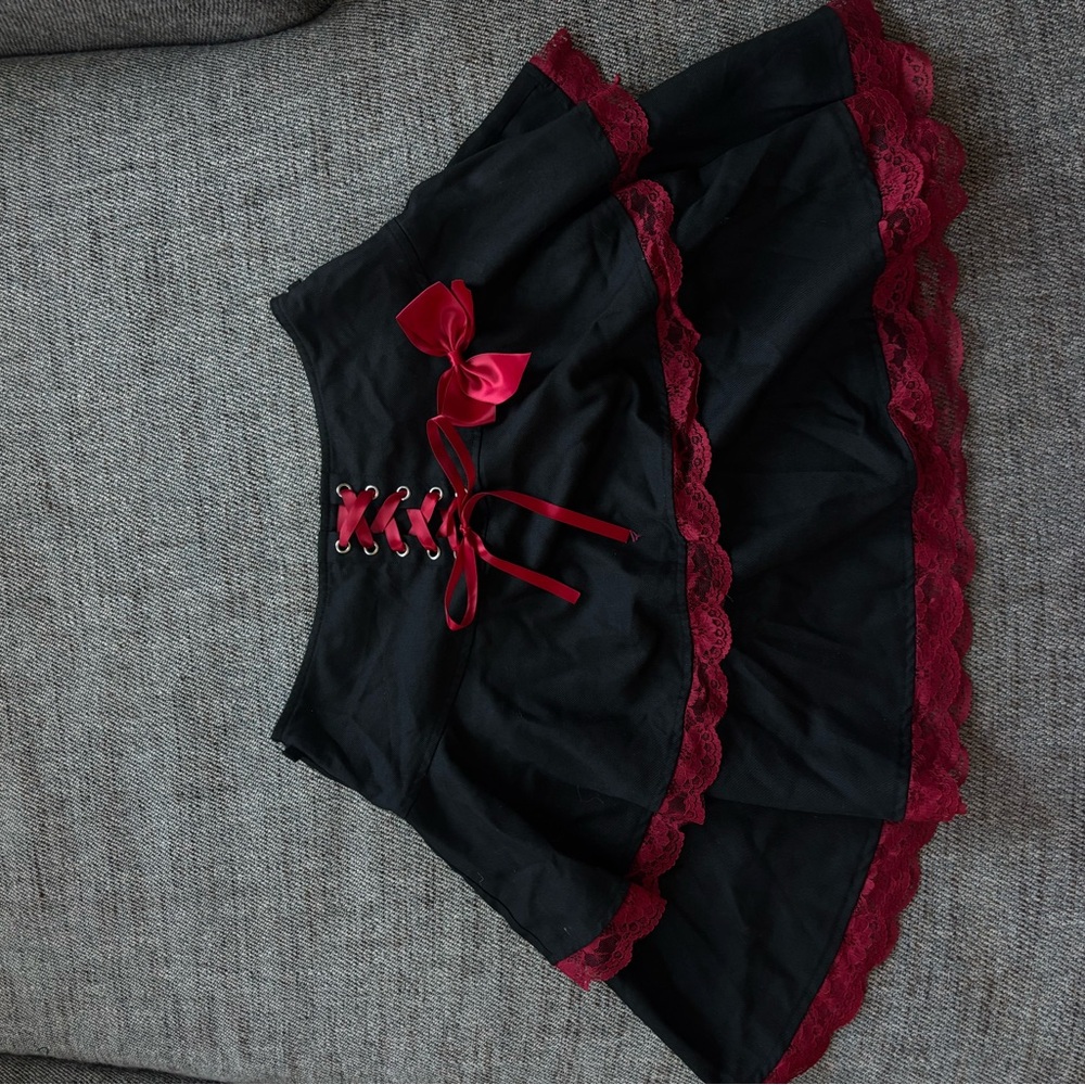 Black Skirt with Red Lace and Bow